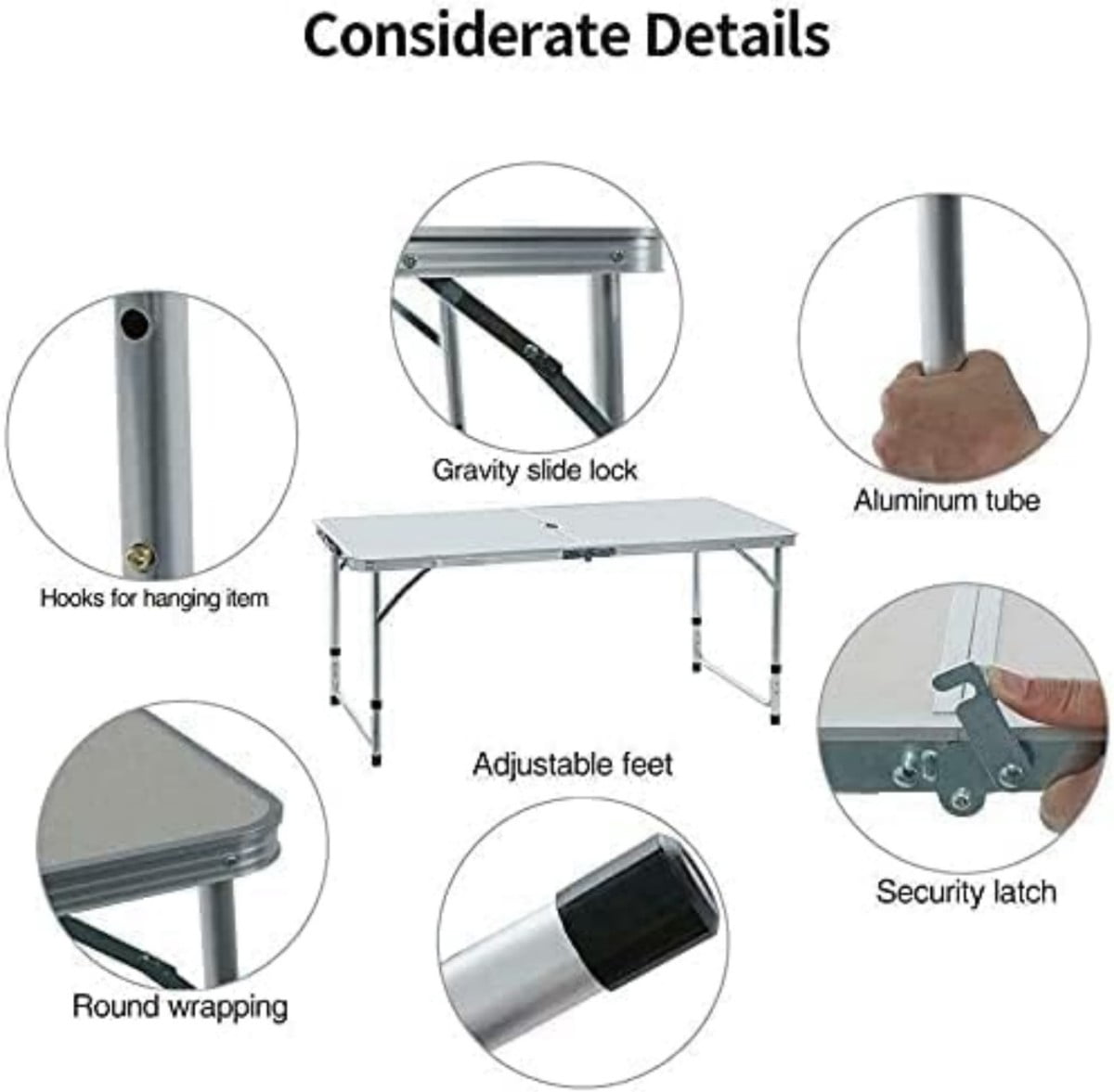 4 FT Folding Table, Portable Aluminum Alloy Camping Table with Carrying Handle, Indoor Outdoor Party Table, Compact Foldable Table, Beige