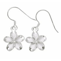 925 sterling silver rhodium plated Hawaiian plumeria flower no cz stone wire hook earrings 15mm