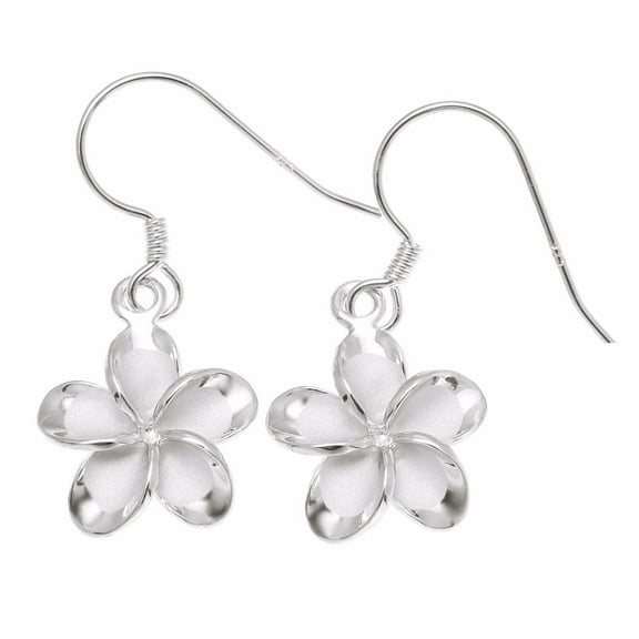 925 sterling silver rhodium plated Hawaiian plumeria flower no cz stone wire hook earrings 15mm