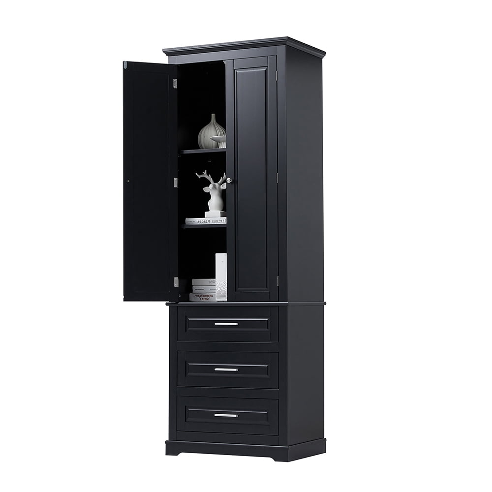 Kadyn Bathroom Cabinet, Floor Cabinet,Tall Storage Cabinet with Three Drawers for Bathroom/Office, Black
