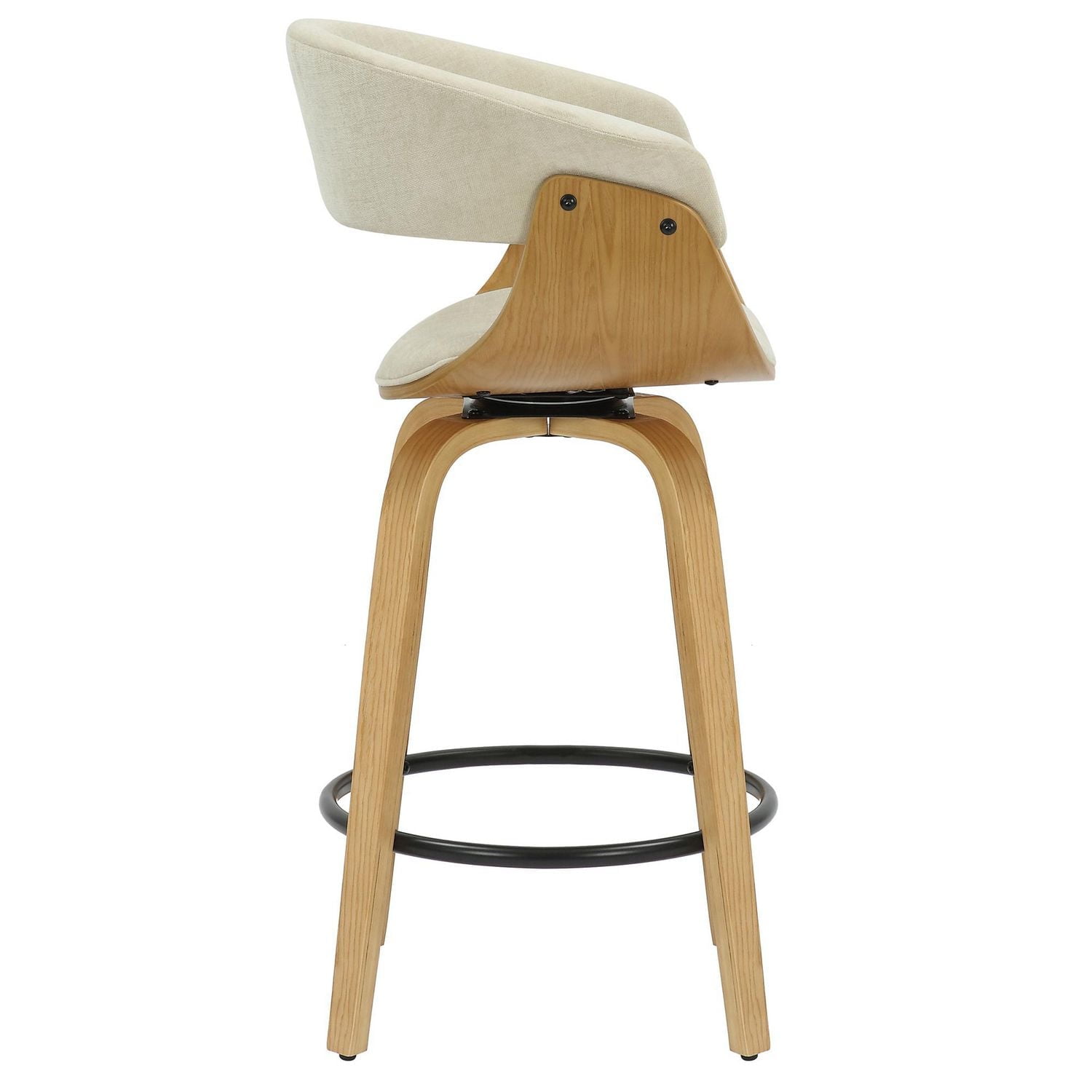 Mid-Century Fabric and Bentwood 26" Counter Stool with Swivel - Beige and Natural