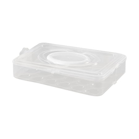 White Single-Layer Plastic Egg Carton Holds 24 Eggs with Handle & Lid Portable Refrigerator & Party Egg Storage