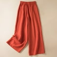 thumbnail image 4 of ShomPort Women's Cotton Linen Lounge Pants Summer Loose Solid Color Elastic Waist Wide Leg Trousers with Pockets, 4 of 8