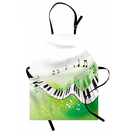 

Music Apron Music Piano Keys Curvy Fingerboard Summertime Entertainment Flourish Unisex Kitchen Bib Apron with Adjustable Neck for Cooking Baking Gardening Lime Green Black White by Ambesonne