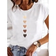 thumbnail image 1 of Heart Print Crew Neck T-Shirt, Casual Short Sleeve T-Shirt For Spring & Summer, Women's Clothing Tee For Adult, Men, Women, Teen, Teenager, Adolescent, Youth, 1 of 6