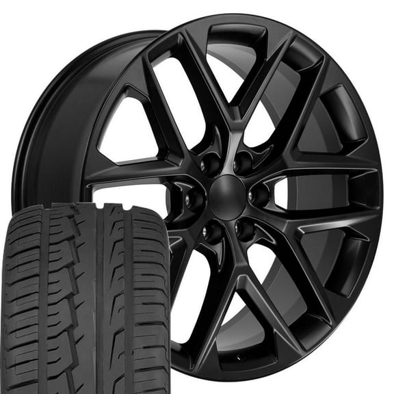 OE Wheels CV62 24 Inch Rims and Tires Fit Silverado 1500 Style 6x139.7 24x10 Gloss Black - Hollander 14078 - iMove GEN 2 305/35-24 (Set of 4)