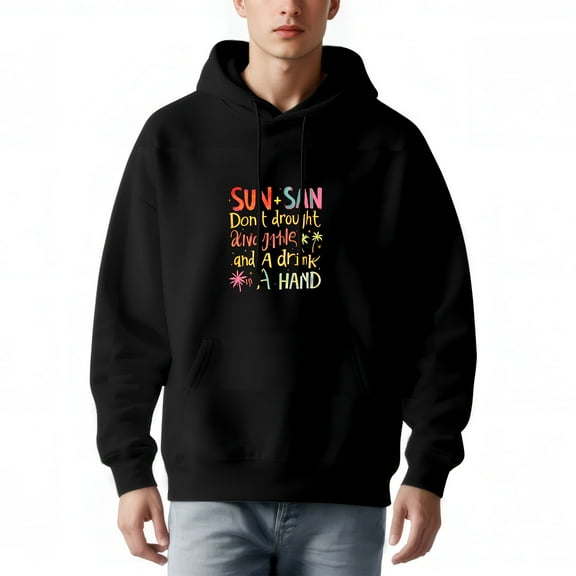 Men's Long Sleeve Hooded Pullover Sweatshirt with Pockets - Colorful ' SUN   SAN ' Graphic Relaxed Fit Fun Design