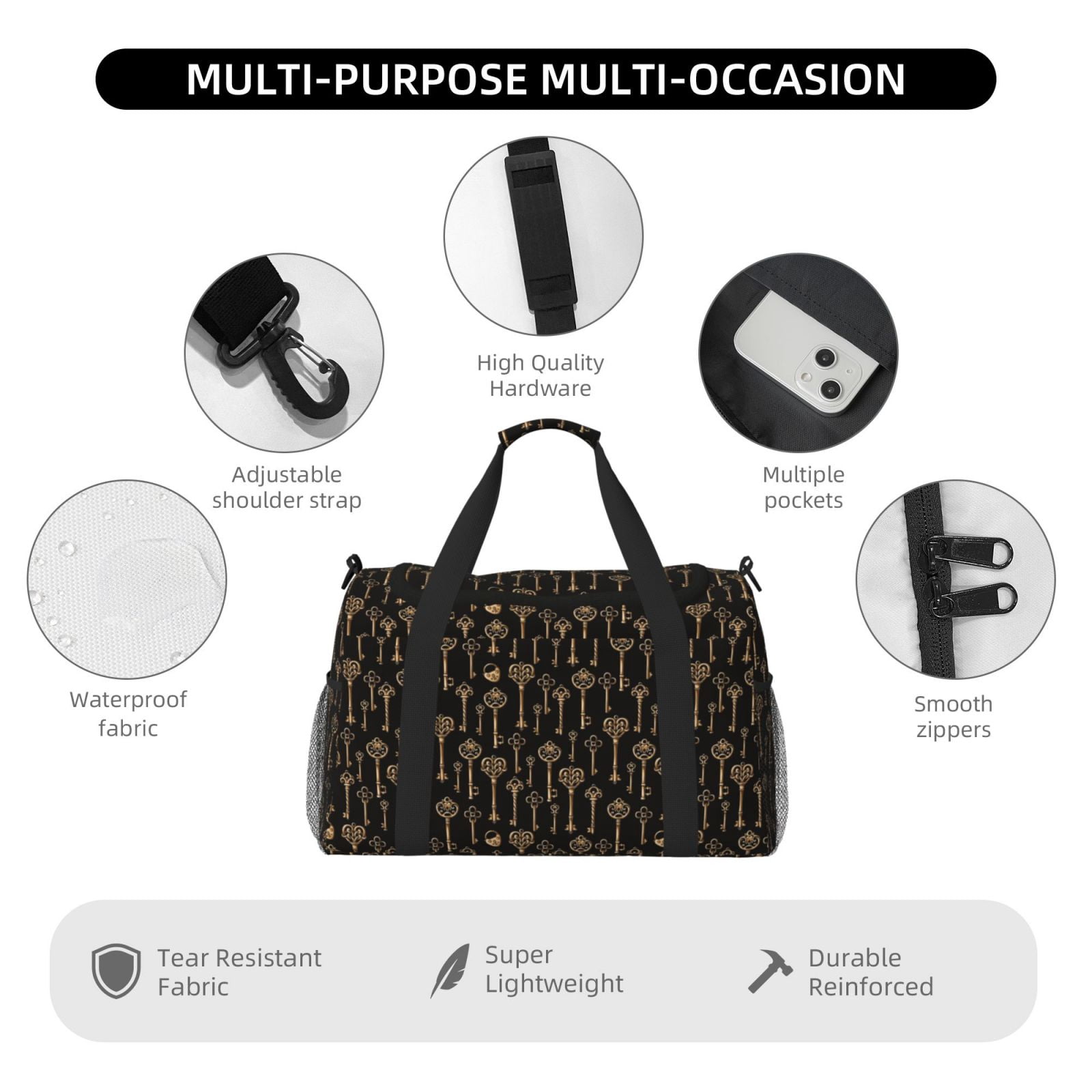 Fuzoiu Keys Print Travel Duffle Bag,Carry On Tote Bags,Duffel Bag,Sport Gym Bag, Hospital Bag for Labor and Delivery, Overnight Bag,Luggage Bag