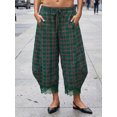 thumbnail image 6 of LMLYSoH Women Retro Plaid Pants with Lace Trim Drawstring Lantern Leg Cropped Pants, 6 of 9