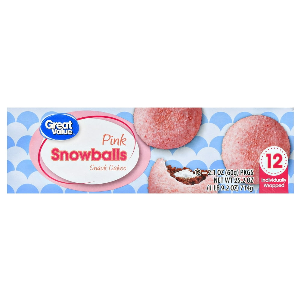 Great Value Pink Snowballs Snack Cakes, 2.1 oz, 12 count