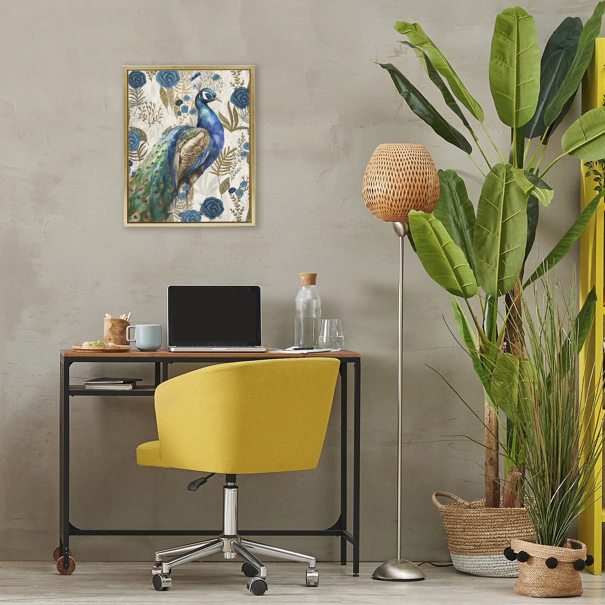 Stupell Industries Peacock Pride Botanicals Gold Framed Floater Canvas Wall Art, design by Kim Allen