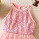 thumbnail image 5 of Vestido de verano para niña, sin mangas, cuello redondo, volantes, encaje bordado, malla, falda de princesa con lazo, poliéster, 5 of 8