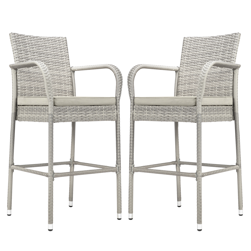 Patio Bar Stools Wicker Set of 2 Indoor Outdoor Wicker Bar Stool Chairs