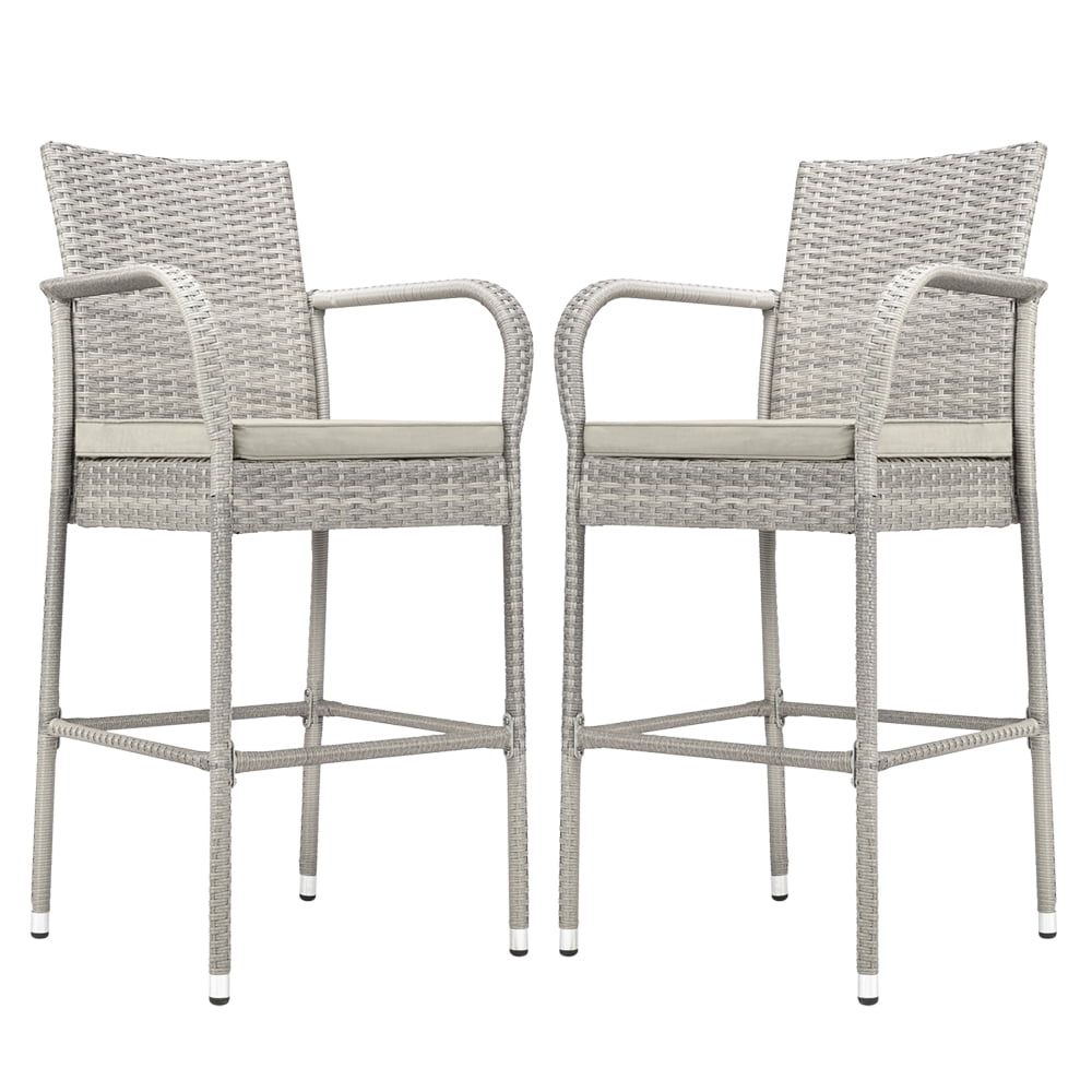 Patio Bar Stools Wicker Set of 2 Indoor Outdoor Wicker Bar Stool Chairs
