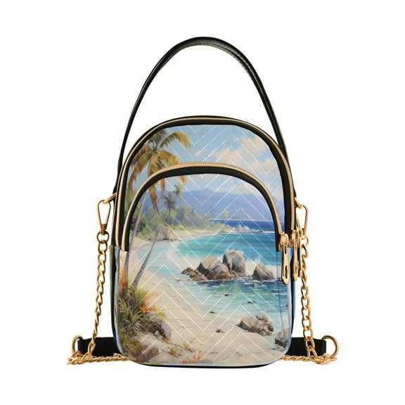 ALAZA Chain Crossbody Bags for Women Palm Tree on Beach Shoulder Handbag Phone Purse