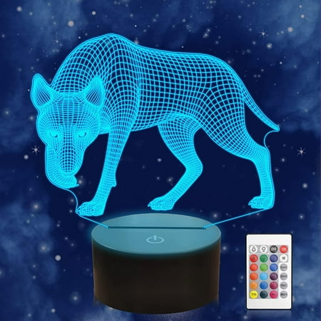 

3D Wolf Night Light for Kids Illusion Lamp Colors Change Table Bedside Nightlight Gifts for Boys Room Home Decor Decoración De Dormitorio De Luz De Noche Led