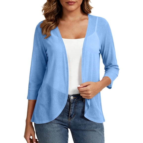 Draped 3/4 Sleeve Cardigans for Women Summer Lightweight Casual Open Front Irregular Hem Vest