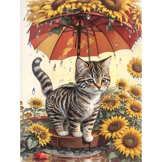Pintura de diamante 5D DIY, kit de gato con taladro redondo completo, decoración del hogar, arte artesanal, 30x40cm