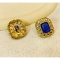 thumbnail image 2 of Vintage 1 1/4" clip on gold square blue and clear stone earrings, 2 of 4
