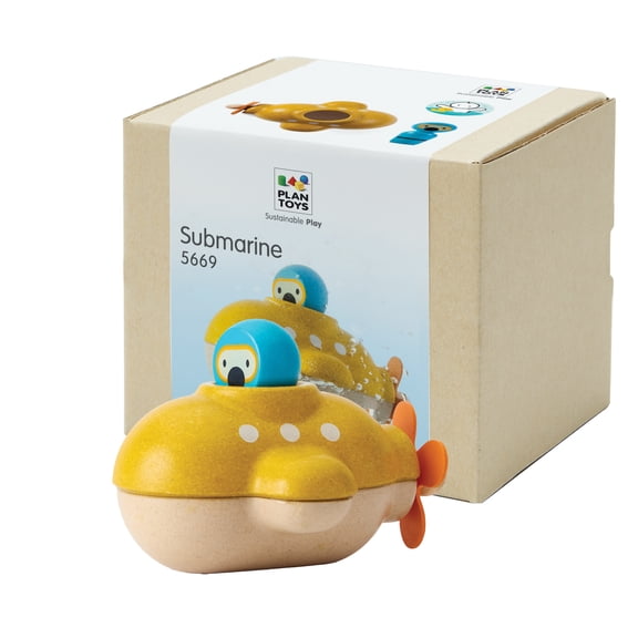 PlanToys® Submarine Wooden Baby Bath Toy for Toddlers | Waterproof Pool Toy | Educational Bathtub Toy for Fine Motor Skills & Imagination | Non-Toxic Toy 18  Months