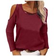 thumbnail image 2 of Trendy Cold Shoulder Tops for Women Long Sleeve Tunic Tops Blouses Sexy Casual Criss Cross Pullover Cut Out Shirts, 2 of 4