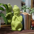 thumbnail image 2 of UTC46755 Ceramic Sitting Buddha Figurine with Rounded Ushnisha and Head Resting on Hands Gloss Finish Yellow Green, 2 of 2