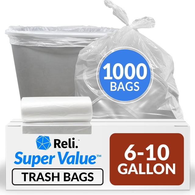 Bolsas de basura Reli. 6 a 10 galones transparentes para baño, 1000 bolsas
