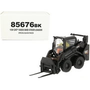 CAT Caterpillar 242D3 Wheeled Skid Steer Loader with Work Tools and Operator Special Black Paint "High Line Series" 1/50 Diecast Model by Diecast Masters