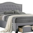 thumbnail image 4 of Buk Wood Full Bed, Button Tufted Upholstered, Nailhead Trim, Gray Burlap- Saltoro Sherpi, 4 of 5