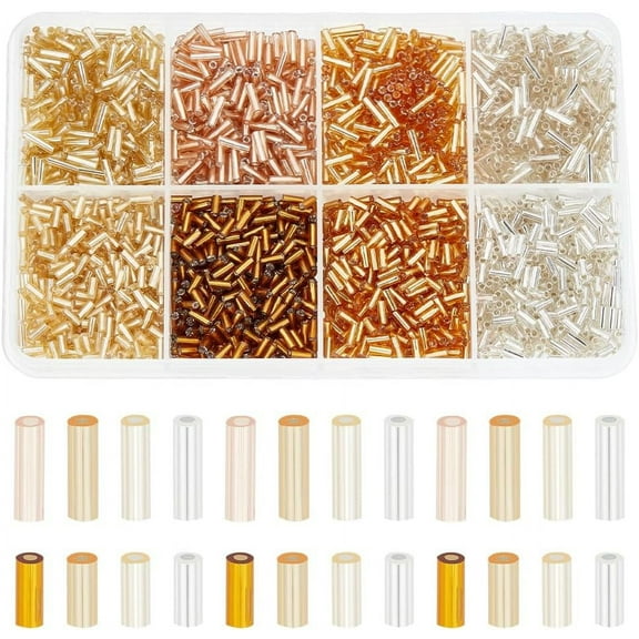 2120Pcs 8 Style Plated Glass Round Bugle Beads Metallic Colours Mixed Color 4~8x2mm Hole: 1mm