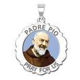 thumbnail image 3 of Picturesongold.Com Padre Pio Scalloped Round Religious Medal Necklace Pendants Female - 3/4 inch Size of a Nickel - Solid 14K Yellow Gold, 3 of 4