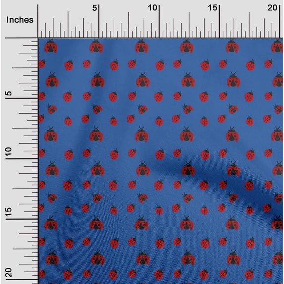 oneOone Cotton Silk Blue Fabric Red Insect Fabric For Sewing Printed Craft Fabric By The Yard 42 Inch Wide