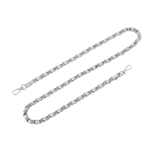 Uxcell Purse Chain Strap, 32" Leather Iron Flat Chain Strap Handbag Chains Purse Straps for Shoulder Bags Replacement Strap (Silver Strap   Silver Chain)