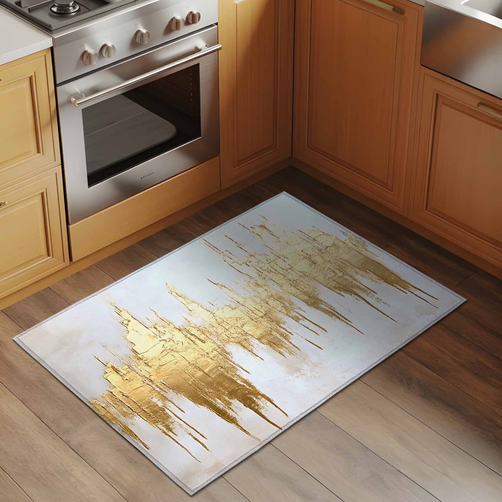 Entrance Runner Rug 2'x3', Abstract Gold Non-slip Doormat for Indoor Outdoor Entrance, Modern Minimalist Art White Gray Ripple Throw Floor Mat for Front Door/Living Room/Bedroom/Bathroom/Kitchen