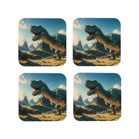 

Leather Coasters with Heat-resistant for Drinks Cute Green Dinosaur Blue Sky Cup Coasters Cup Pad Mat for Tabletop Protection Coffee Table Office Desk and Housewarming Gift