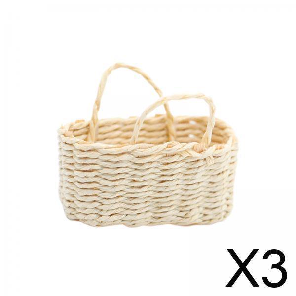 Cesta Tejida a Mano Baoblaze Para Casa de Muñecas 3 x 1/12 Hecha a Mano Elegante Miniatura Rectangular