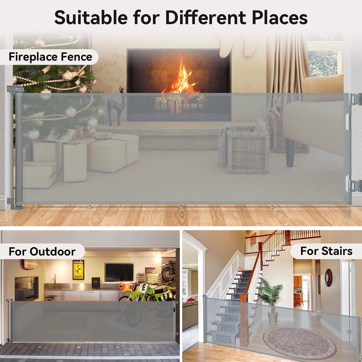 Retractable Pet Gate, Domipet 120" Extra Wide ABS Expandable for Livingroom Outdoor, Gray