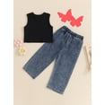 thumbnail image 6 of Argulvti Toddler Baby Girl 2Pcs Summer Outfits Cotton Sleeveless Ribbed Tank Tops + Denim Pants Set, 6 of 7