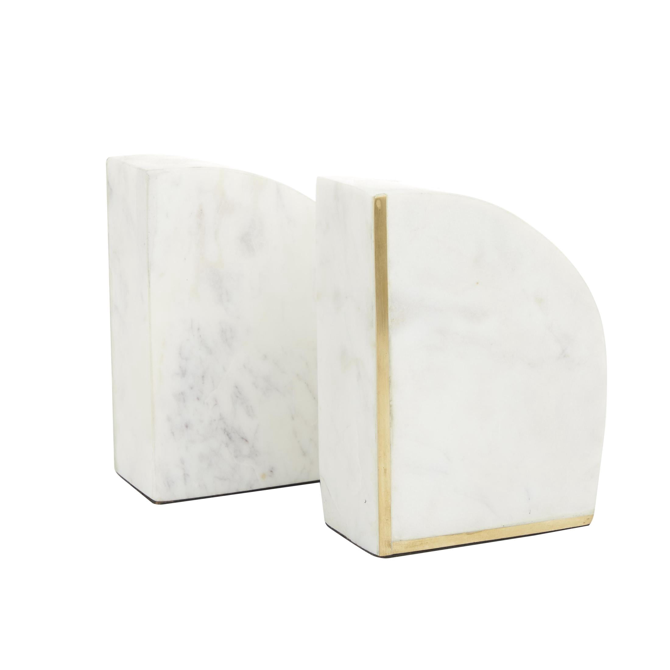 CosmoLiving by Cosmopolitan 4" Geometric 8 lbs White Marble Bookends with Gold Inlay (Set of 2)