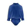 thumbnail image 5 of Women's Long Sleeve Collared Shirt Bodysuit Button Front Stretchy Slim Fit Tucked-in Design for Office Date Nigh Blue L, 5 of 8