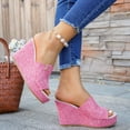thumbnail image 4 of Rokment Linen Wedges Dress Slides Sandals for Women Beach Breathable Cotton Fabric Open Toe Platform Extra High Heels Fashion Casual Summer Espadrilles Heeled Slip on Pink Size 9.5, 4 of 6