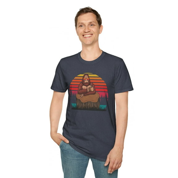 Bigfoot Drinking Coffee, Gildan Unisex Softstyle T-Shirt, Graphic Tee S-3XL