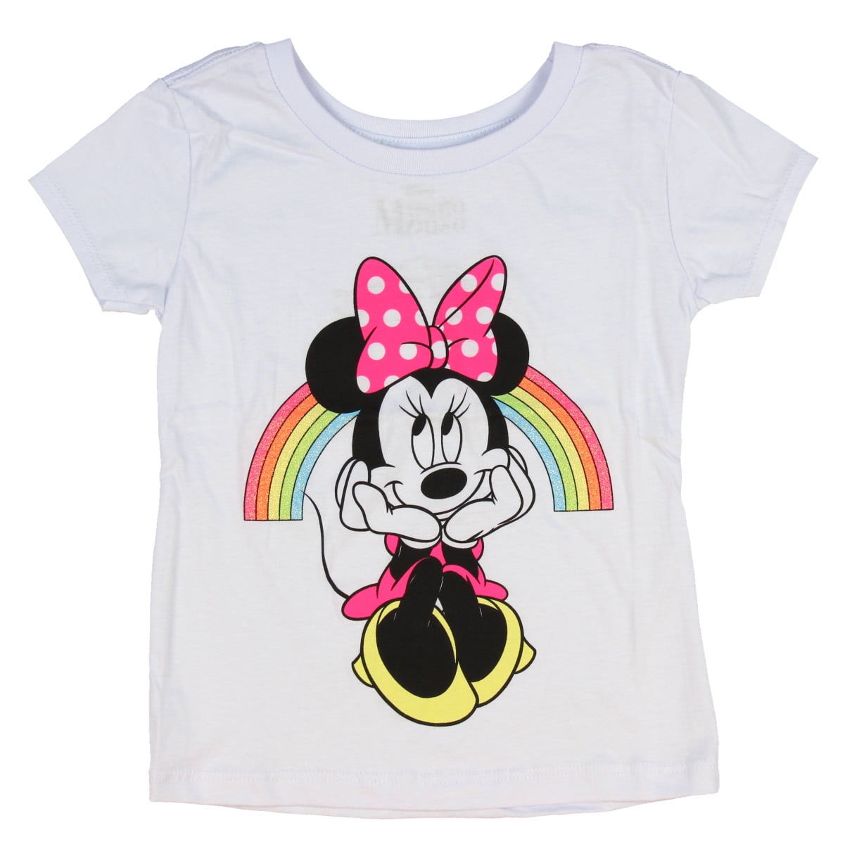 Little Girls Disney Minnie Mouse Sitting Lightweight High-Low T-Shirt White 