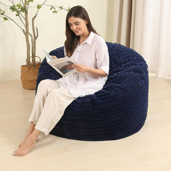 Memory Foam Bean Bag Chair for Adults/Teens, Bean Bag Sofa with Fluffy Removable Cover, for Living Room Bedroom, 3FT Blue