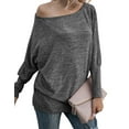 thumbnail image 3 of HUBERY Women Off Shoulder Knitted Batwing Sleeve Solid Color Blouse, 3 of 6