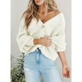 thumbnail image 3 of Women'S Chunky Knit Open Front Sweater Long Sleeve Button Loose Short Cardigan Outerwear Coats White XXL, 3 of 4