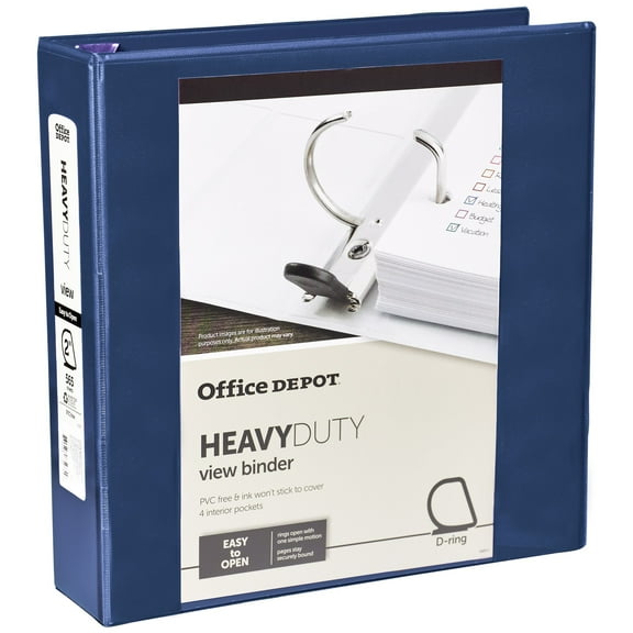 Office Depot® Brand Heavy-Duty D-Ring View Binder, 2" Rings, 54% Recycled, Navy
