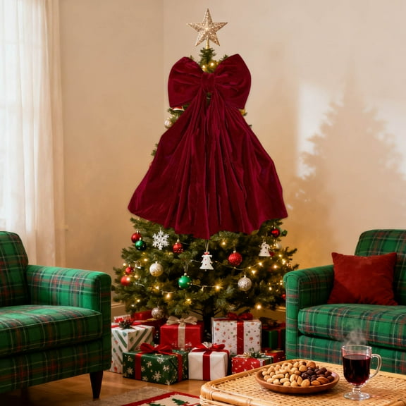 34*16In Christmas Tree Giant Burgundy Velvet Bow - Tree top Window Wall Cape - Indoor Family Room Party Valentine's Day Christmas Decoration, Xmas Indoor Outdoor Decor