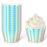 36Pcs Summer Laser Mermaid Cupcake Wrappers Colorful Mermaid Scales Cupcake Liners Decorative Cupcake Holders for Birthday Wedding Party Cake Decoration