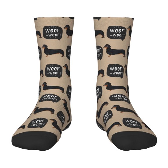 Kdxio Dachshund Dog Woof Print Children's Socks for Daily Wear and Sports Use Colorblock Mid-Calf Design Breathable Material